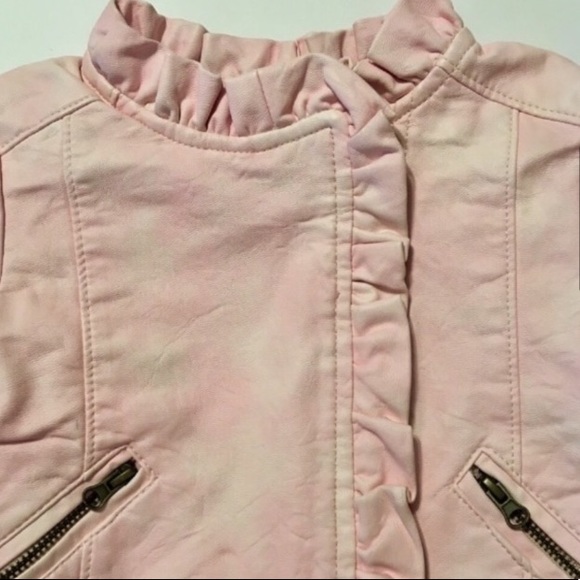 OshKosh Ruffle Moto Jacket Baby Pink Vegan Leather - Picture 5 of 8